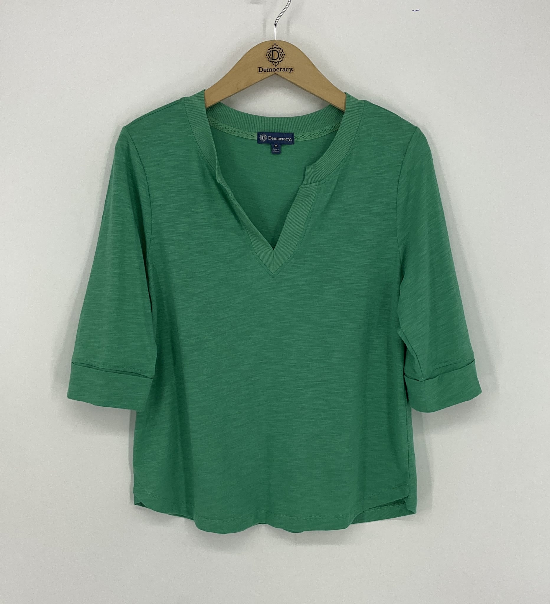 Democracy Deep Jade Shirt Tail Hem Knit Top