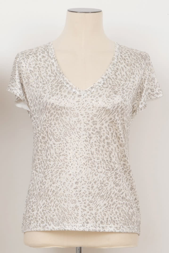Molly Bracken Metallic Animal Print V-Neck Top