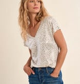 Molly Bracken Metallic Animal Print V-Neck Top