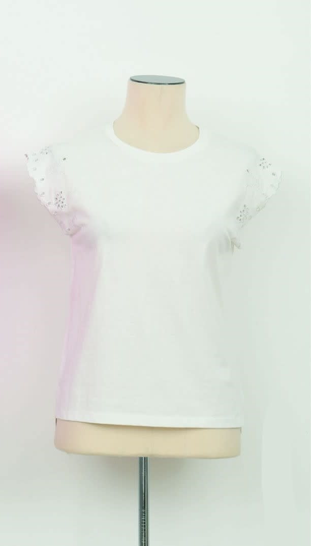 Molly Bracken Offwhite Ladies Knitted Tee (eyelet cap sleeve)