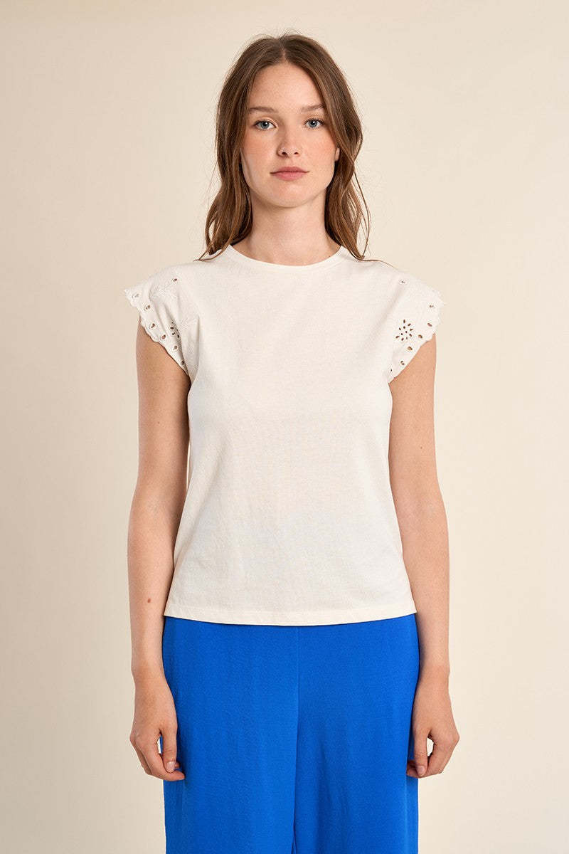 Molly Bracken Offwhite Ladies Knitted Tee (eyelet cap sleeve)