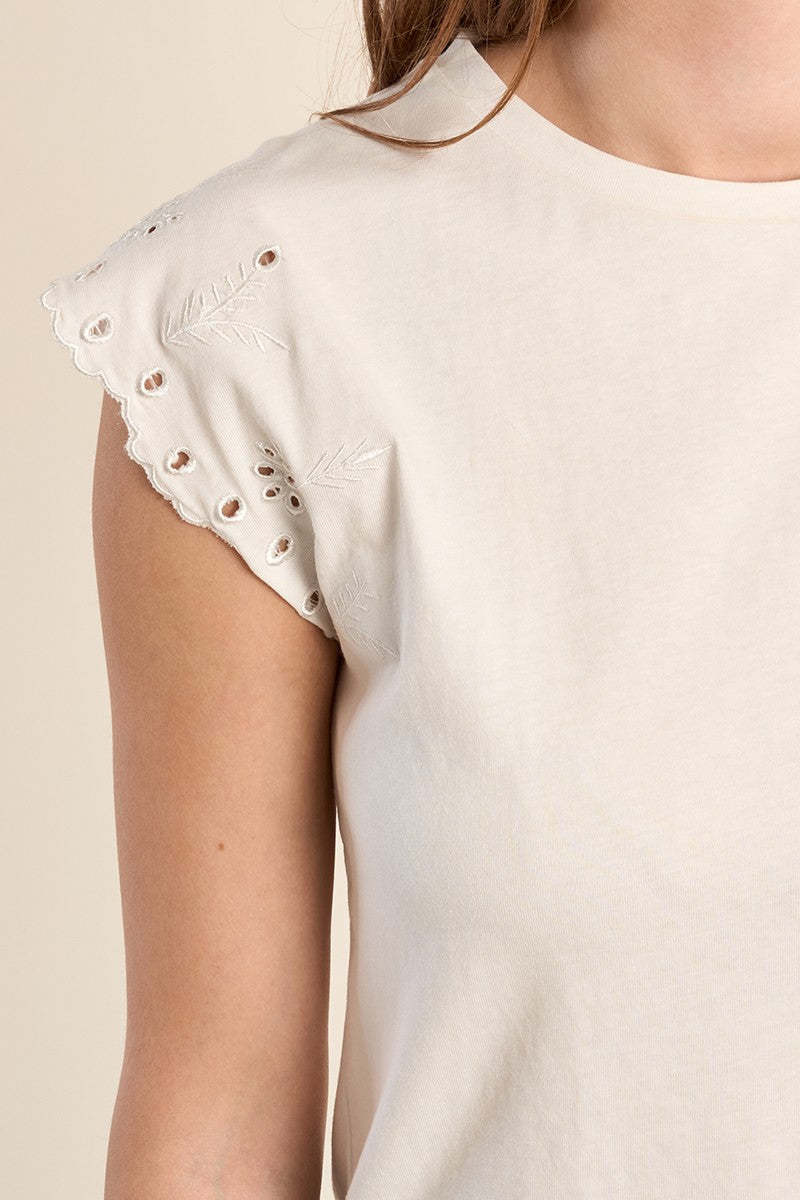 Molly Bracken Offwhite Ladies Knitted Tee (eyelet cap sleeve)