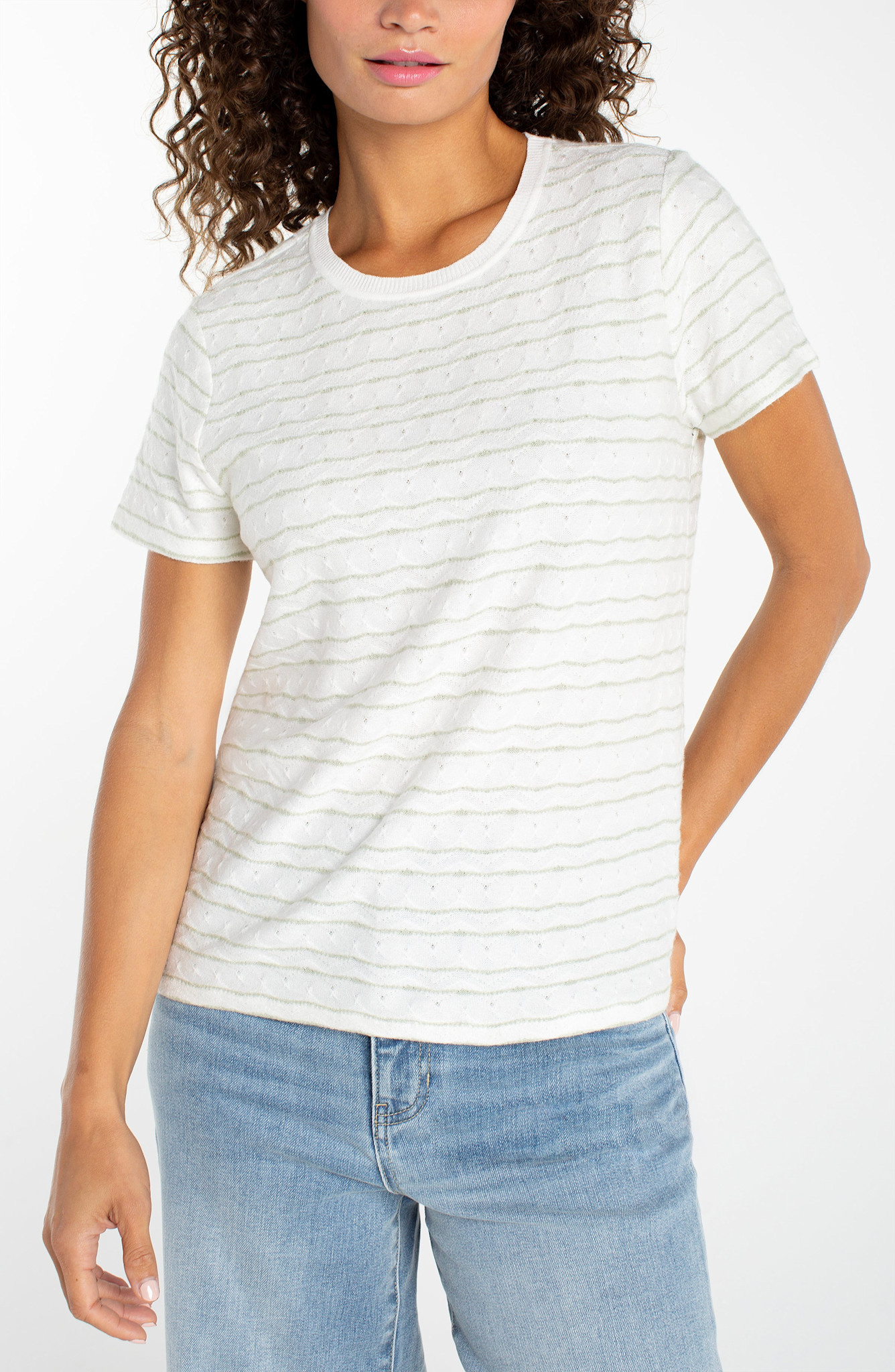 Liverpool Los Angeles short sleeve crew neck knit tee w/ rib trim