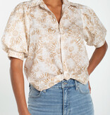 Liverpool Los Angeles puff sleeve button front woven top w/ twist
