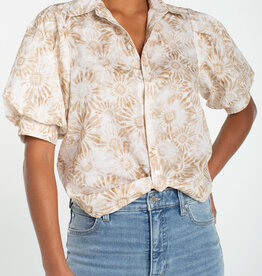 Liverpool Los Angeles puff sleeve button front woven top w/ twist