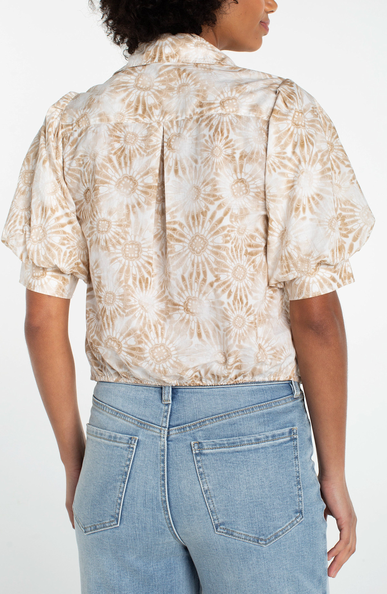 Liverpool Los Angeles puff sleeve button front woven top w/ twist