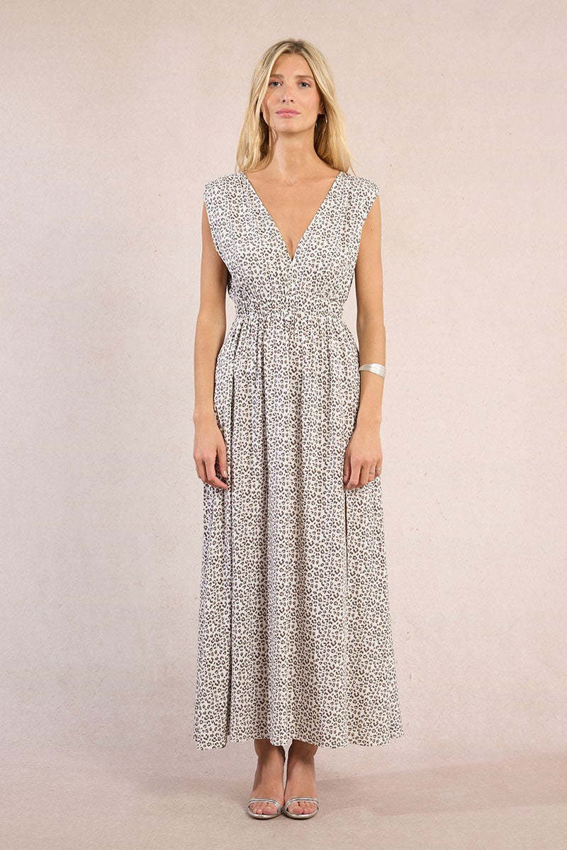 Molly Bracken Leopard Print Maxi Dress (Offwhite Maude Ladies Woven Dress)