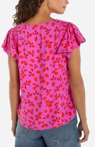 Liverpool Los Angeles short sleeve flutter v neck woven top