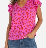 Liverpool Los Angeles short sleeve flutter v neck woven top