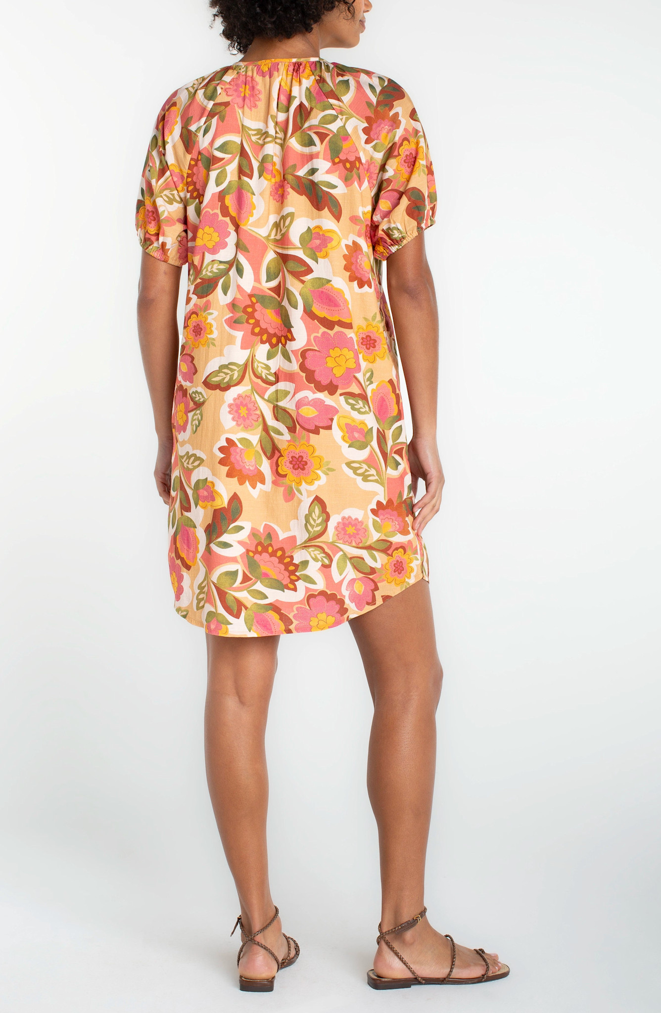 Liverpool Los Angeles short sleeve shirred button front woven dress