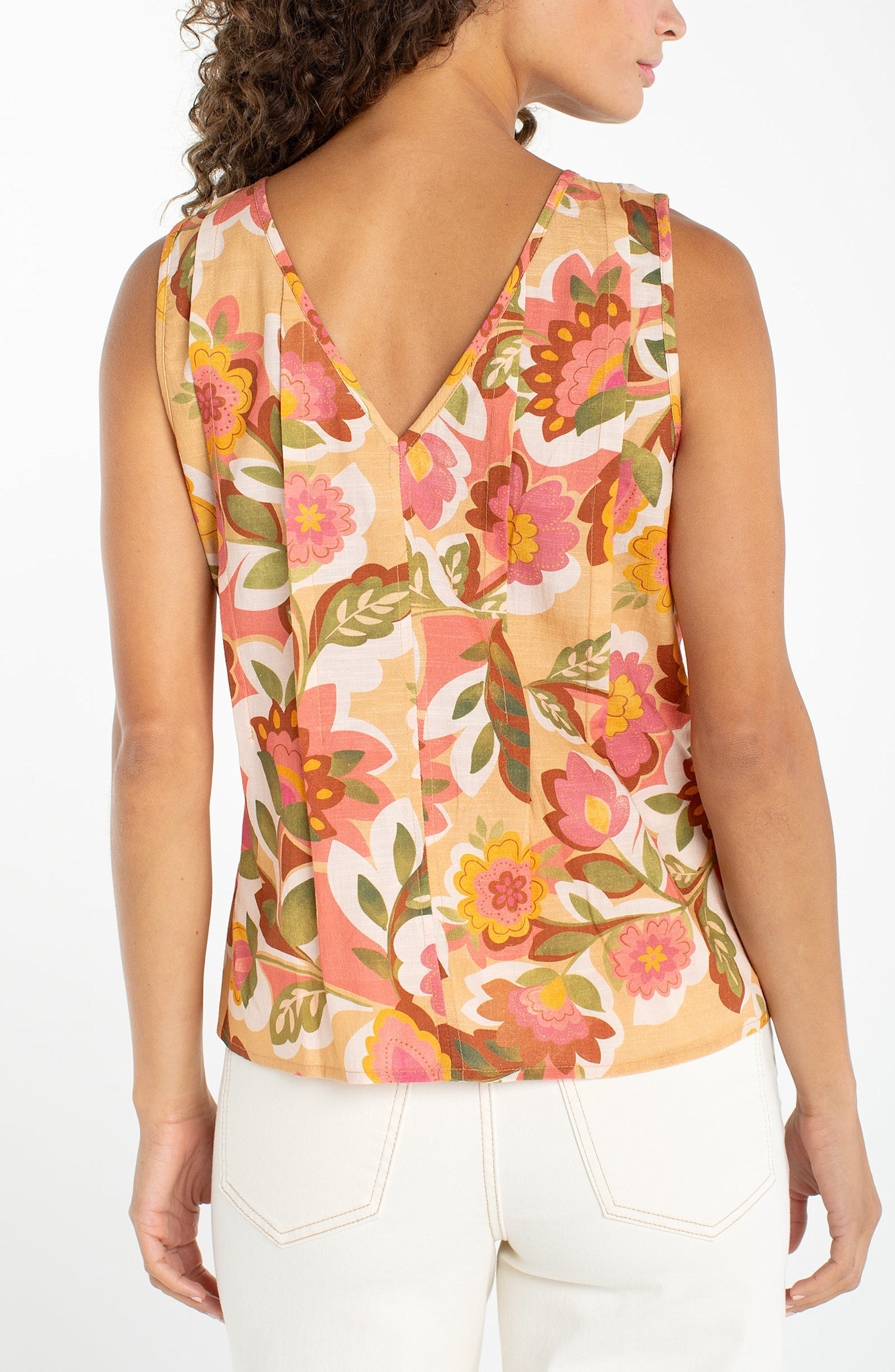 Liverpool Los Angeles sleeveless v neck woven top w/pintucks