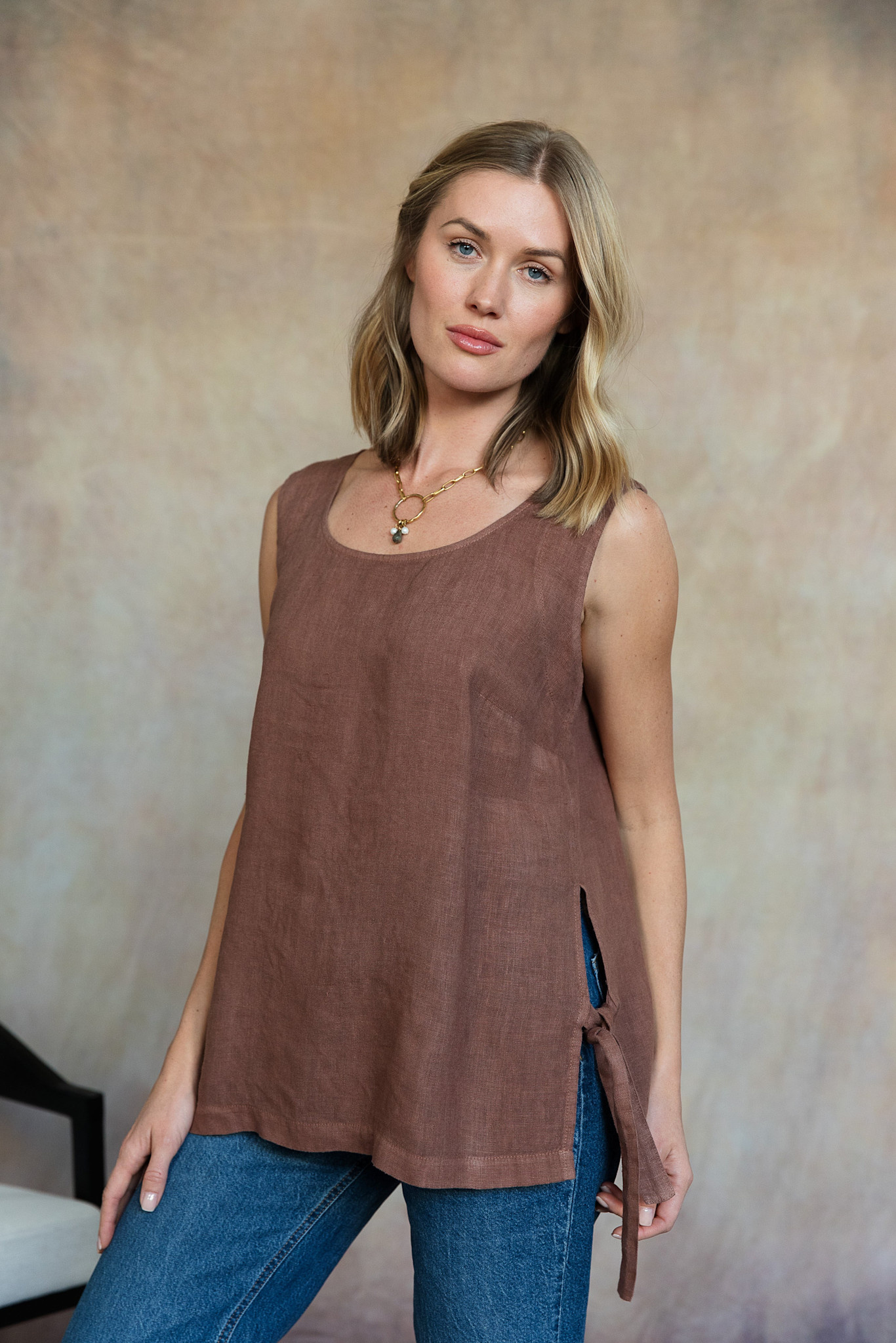Cobblestone Living Washed Espresso Brina Linen Top