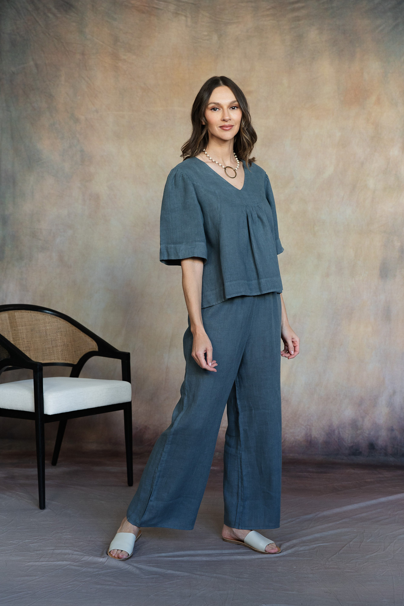 Cobblestone Living Washed Grey Amelie Linen Top