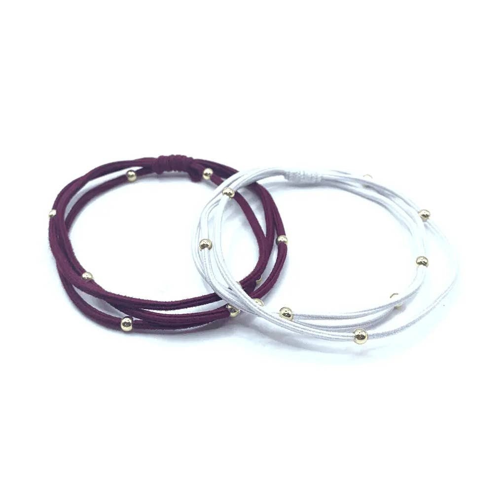 Erin Gray 3mm Gold Water Pony Waterproof Bracelet Hair Bands in Crimson and White (#8)