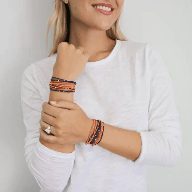 Erin Gray 3mm Gold Water Pony Waterproof Bracelet Hair Bands in Orange and Navy (#13)