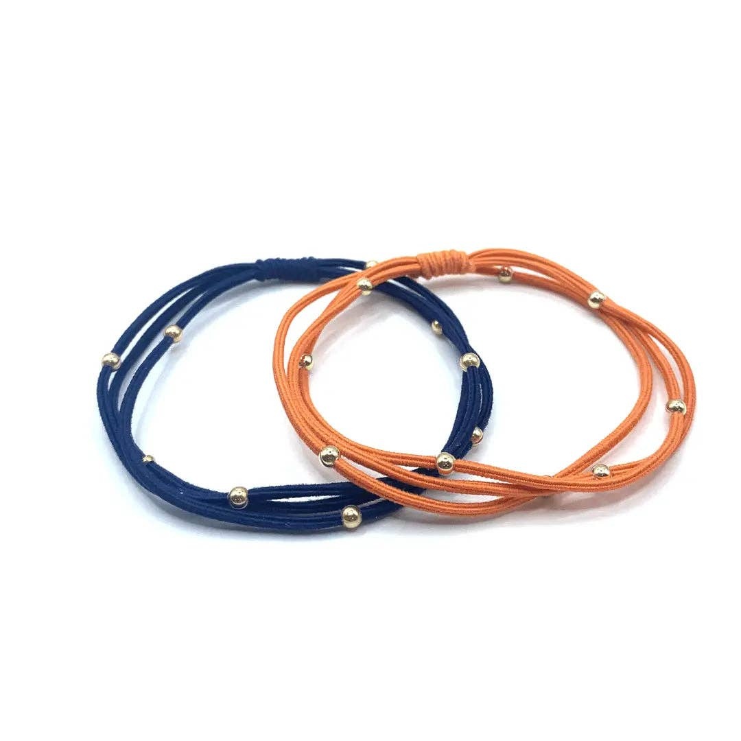 Erin Gray 3mm Gold Water Pony Waterproof Bracelet Hair Bands in Orange and Navy (#13)