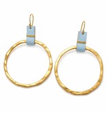 Erin Gray Gold and Blue Wired Wrapped Leather Earrings
