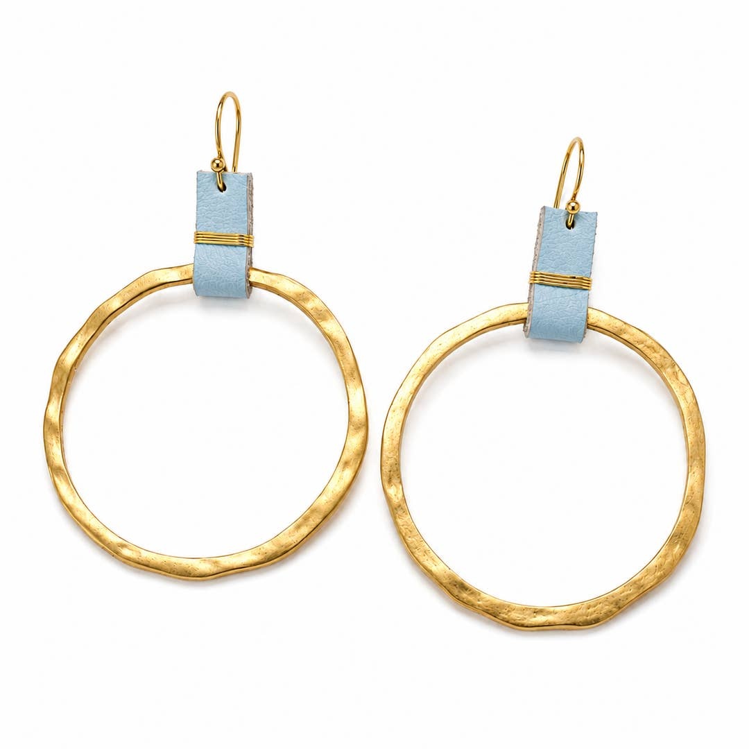 Erin Gray Gold and Blue Wired Wrapped Leather Earrings