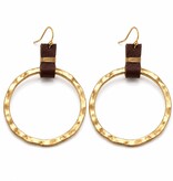 Erin Gray Gold and Brown Wired Wrapped Leather Earrings
