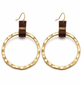 Erin Gray Gold and Brown Wired Wrapped Leather Earrings