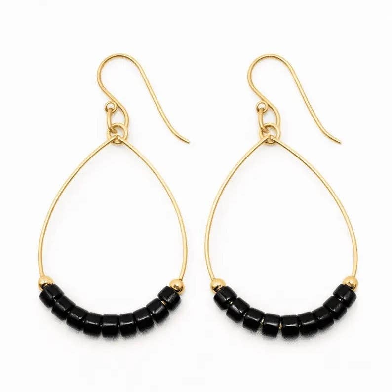 Erin Gray Heishi Aster Earrings in BLACK - Waterproof