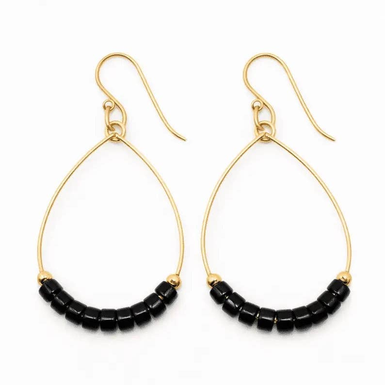 Erin Gray Heishi Aster Earrings in BLACK - Waterproof