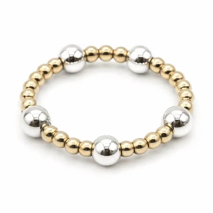 Erin Gray Malibu Mix Sterling Silver 4mm & Gold filled 2mm Beaded Waterproof Stretch Ring