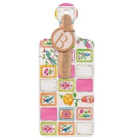 Boston International Mahjong Pink CUTErie Cheese Board & Wood Spreader Set Ceramic Charcuterie