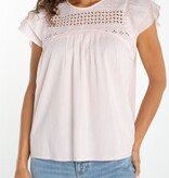 Liverpool Los Angeles dbl flutter sleeve woven blouse w/ emb