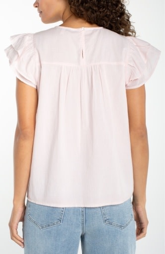 Liverpool Los Angeles dbl flutter sleeve woven blouse w/ emb