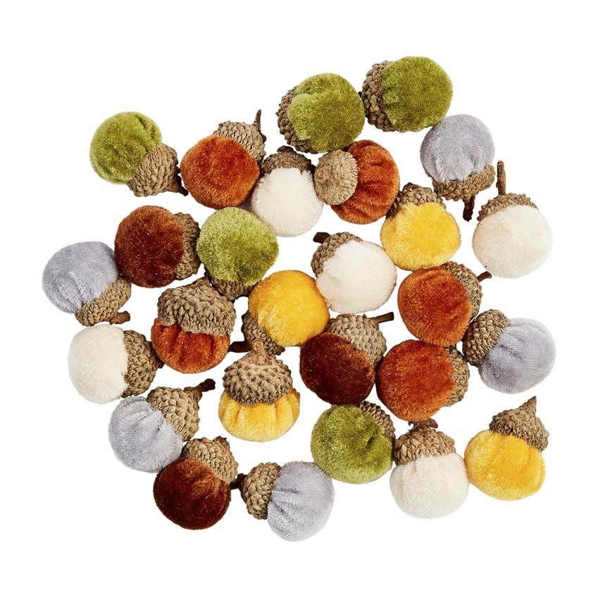 Mudpie Tiny Velvet Acorn w Real Acorn Cap Decor/ Filler Set of 36