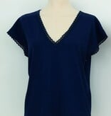 Molly Bracken Navy Blue Ladies Knitted Tee (small lace detail at vneck and sleeve opening)
