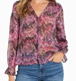 Liverpool Los Angeles long sleeve button front woven top w/smocking