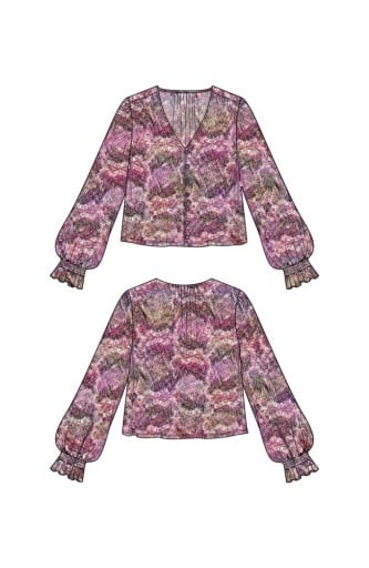 Liverpool Los Angeles long sleeve button front woven top w/smocking