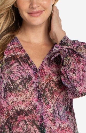 Liverpool Los Angeles long sleeve button front woven top w/smocking