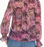 Liverpool Los Angeles long sleeve button front woven top w/smocking
