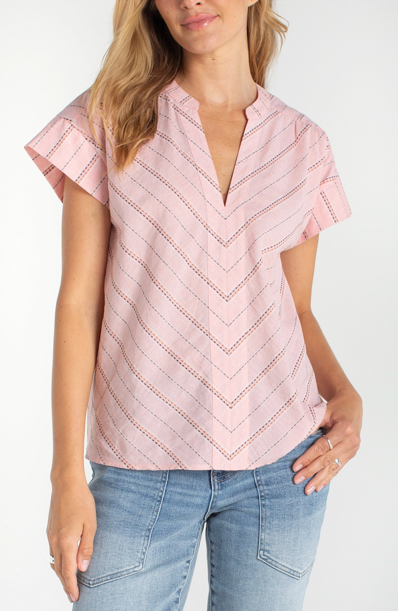 Liverpool Los Angeles short sleeve popover woven top