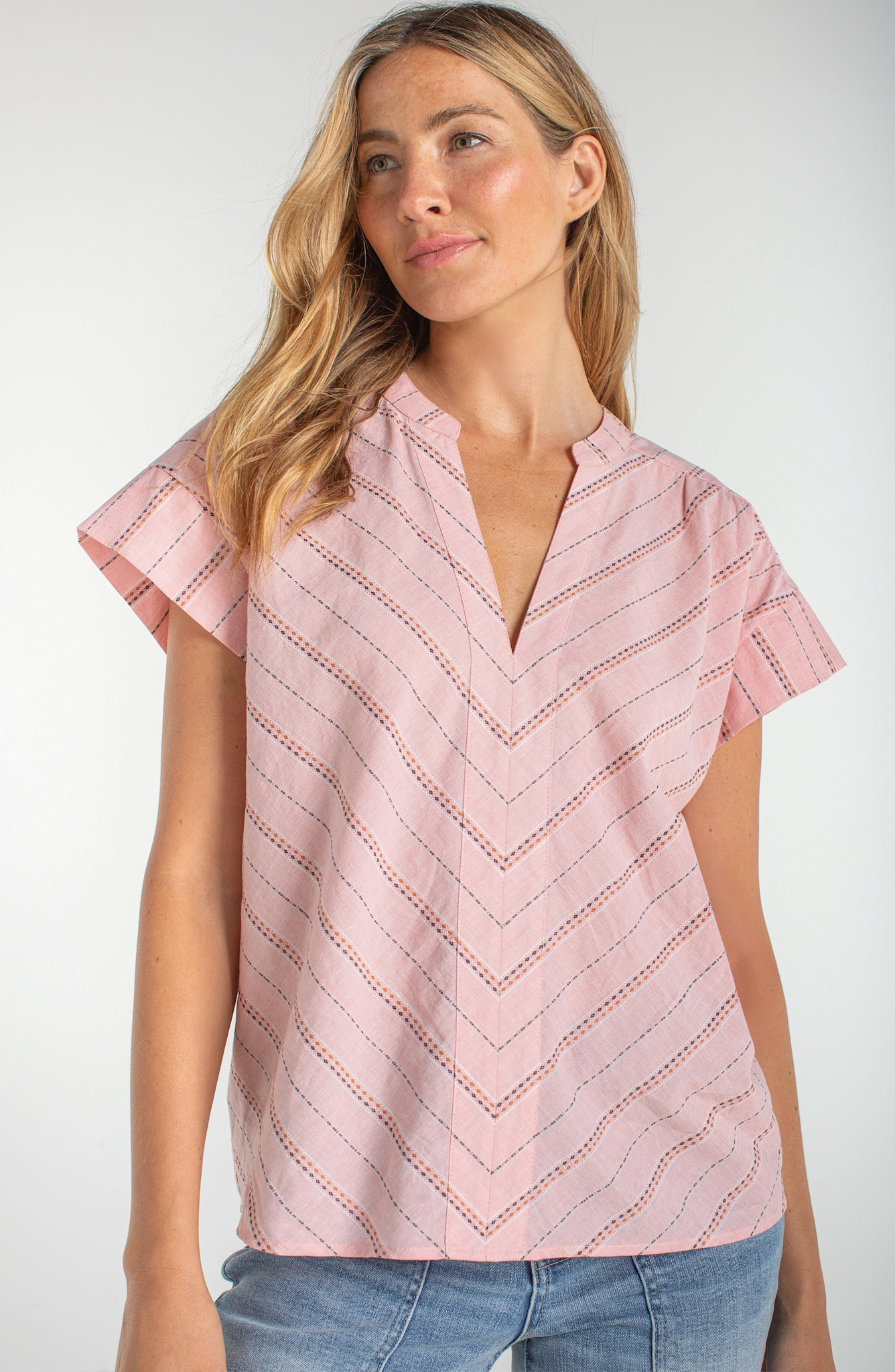 Liverpool Los Angeles short sleeve popover woven top