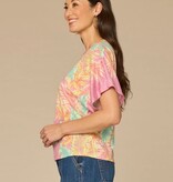 Democracy Wild Mulberry Multi Short Dolman Sleeve Scoop Neck Printed Top