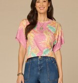 Democracy Wild Mulberry Multi Short Dolman Sleeve Scoop Neck Printed Top