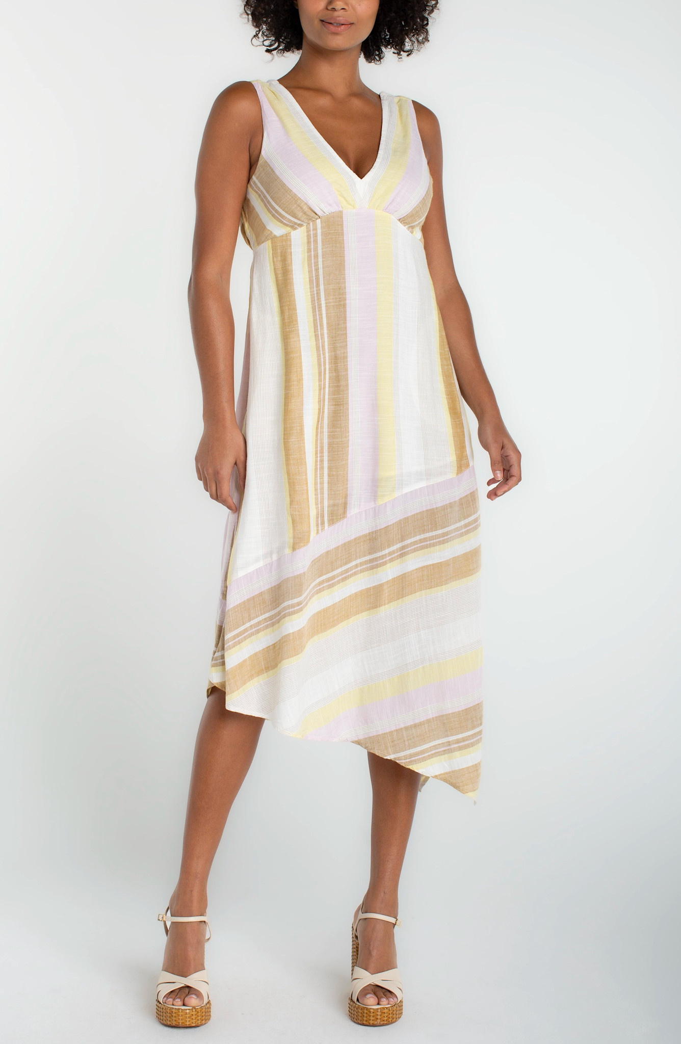 Liverpool Los Angeles sleeveless v neck asymmetrical handkerchief hem dress