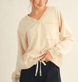 Jodifl Cream Drop Shoulder Wide V Neck Casual Top