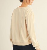 Jodifl Cream Drop Shoulder Wide V Neck Casual Top