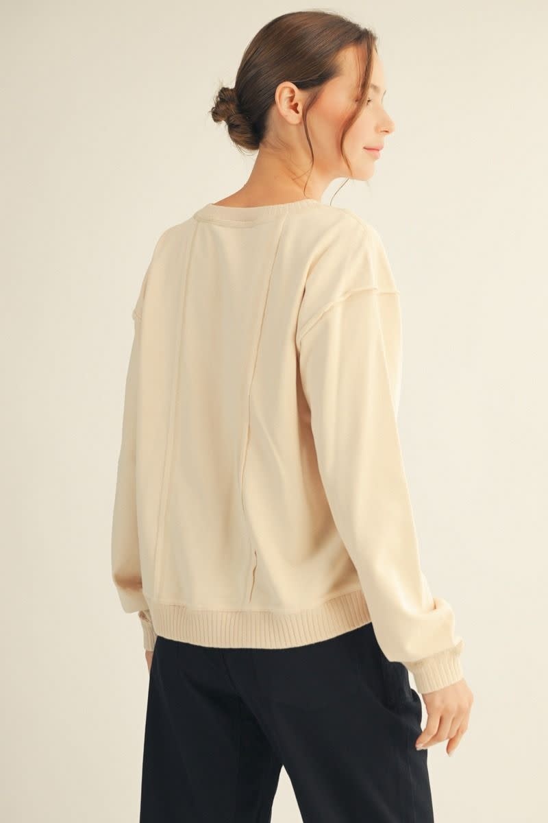 Jodifl Cream Drop Shoulder Wide V Neck Casual Top
