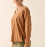 Toffee Easy Fit Mineral-Wash Slub Knit Exposed-Seam Top