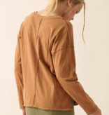 Toffee Easy Fit Mineral-Wash Slub Knit Exposed-Seam Top