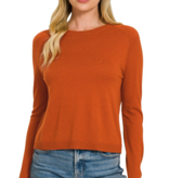Rust Lightweight Wool Blend Round Neck Sweater