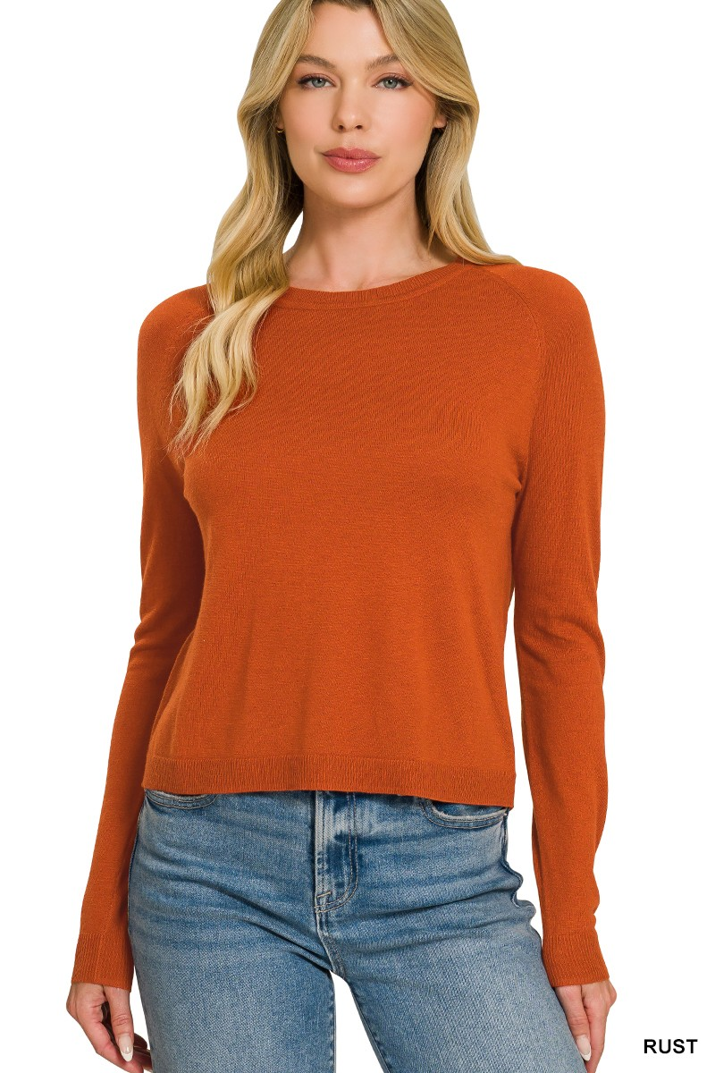 Rust Lightweight Wool Blend Round Neck Sweater