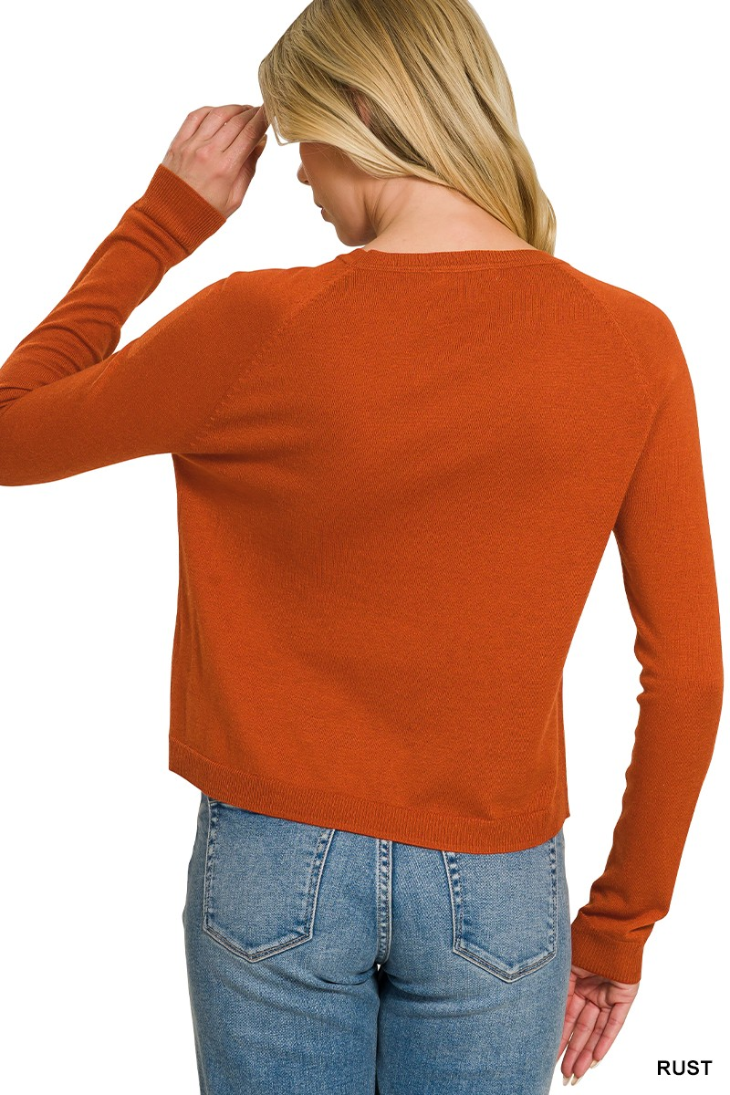 Rust Lightweight Wool Blend Round Neck Sweater