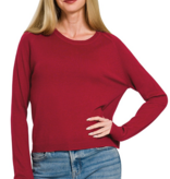 Dark Burgundy Lightweight Wool Blend Round Neck Sweater